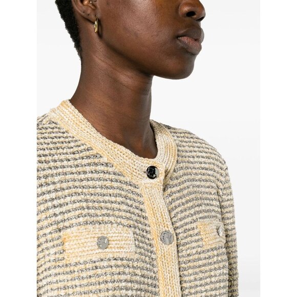 Tory Burch  Metallic Thread Striped Cardigan Ivory White Silver Size Medium - Picture 3 of 10